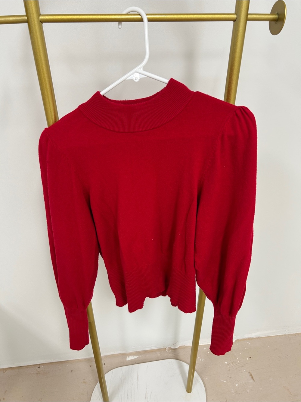 Express Red Mock Neck Puff-Sleeve Sweater